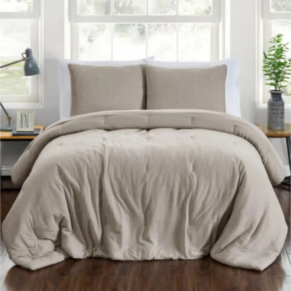 NEW Pem America Jersey 2 piece-Bedding Comforter Set Twin/Twin XL, Tan - Picture 1 of 4